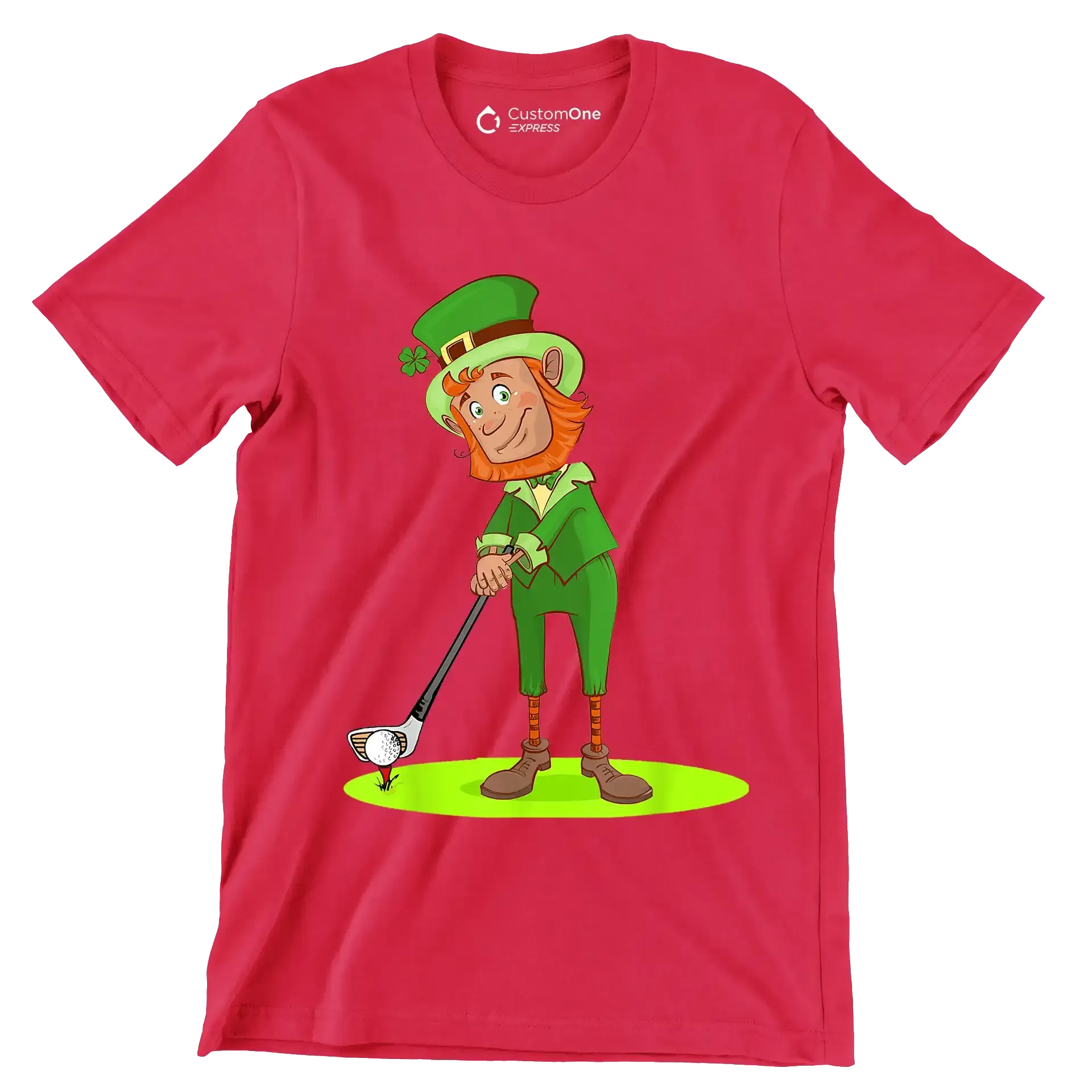 Leprechaun Golfer - Golf Themed T-Shirt-Red-S-Custom One Express