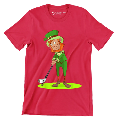 Leprechaun Golfer - Golf Themed T-Shirt-Red-S-Custom One Express