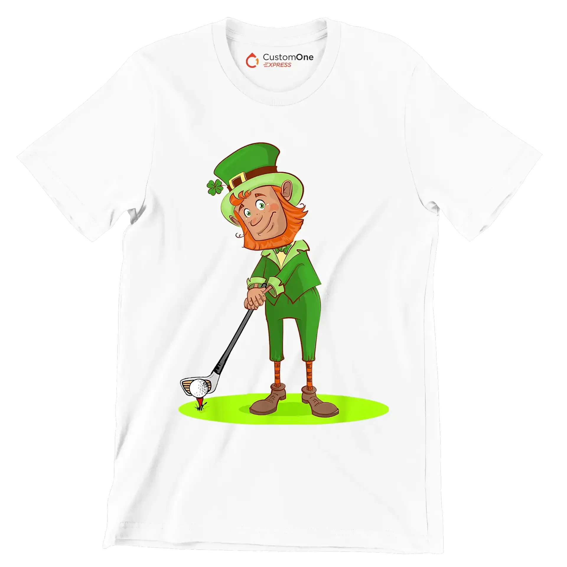 Leprechaun Golfer - Golf Themed T-Shirt-White-S-Custom One Express