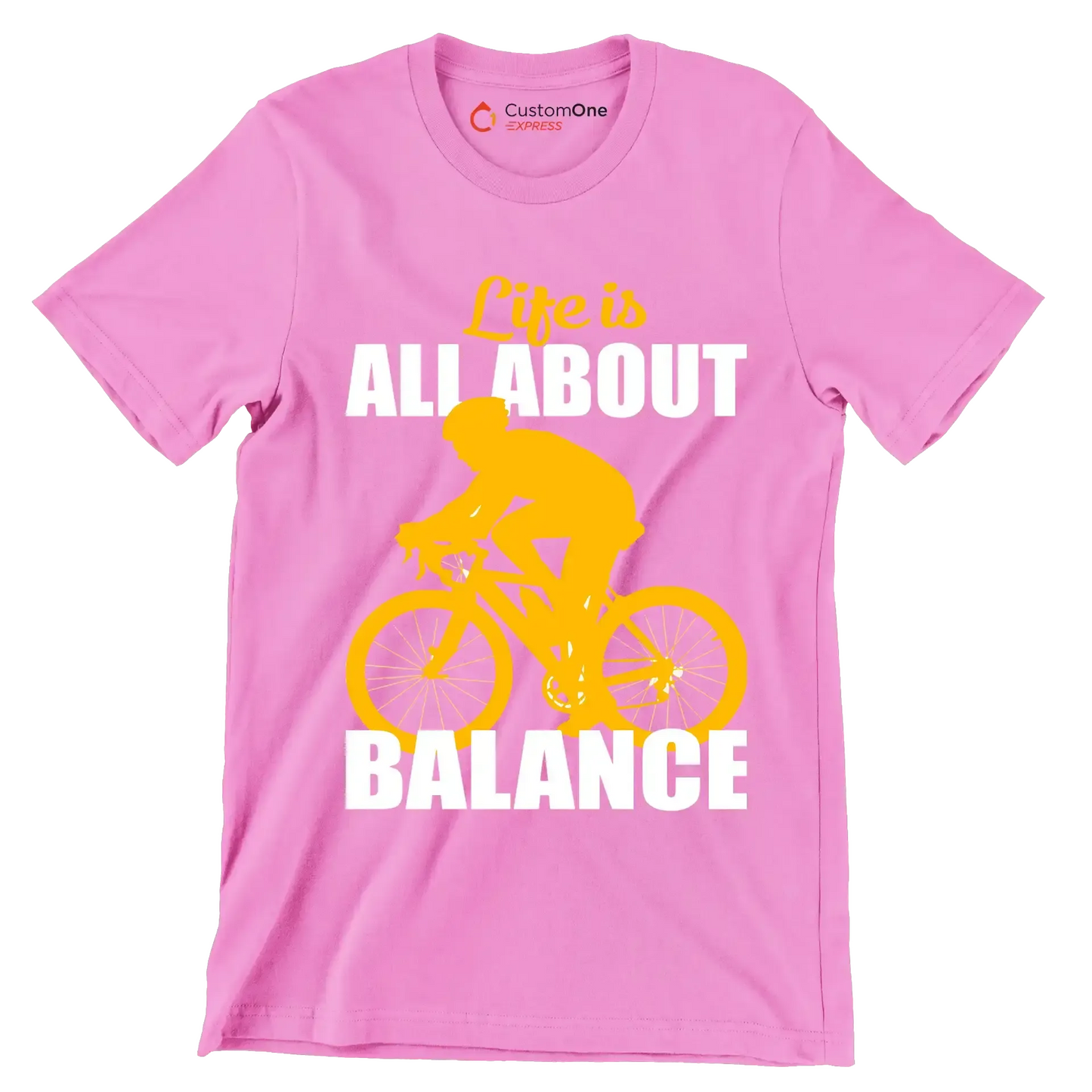 Life is all about balance - Bicycle Themed T-Shirt-Pink-S-Custom One Express