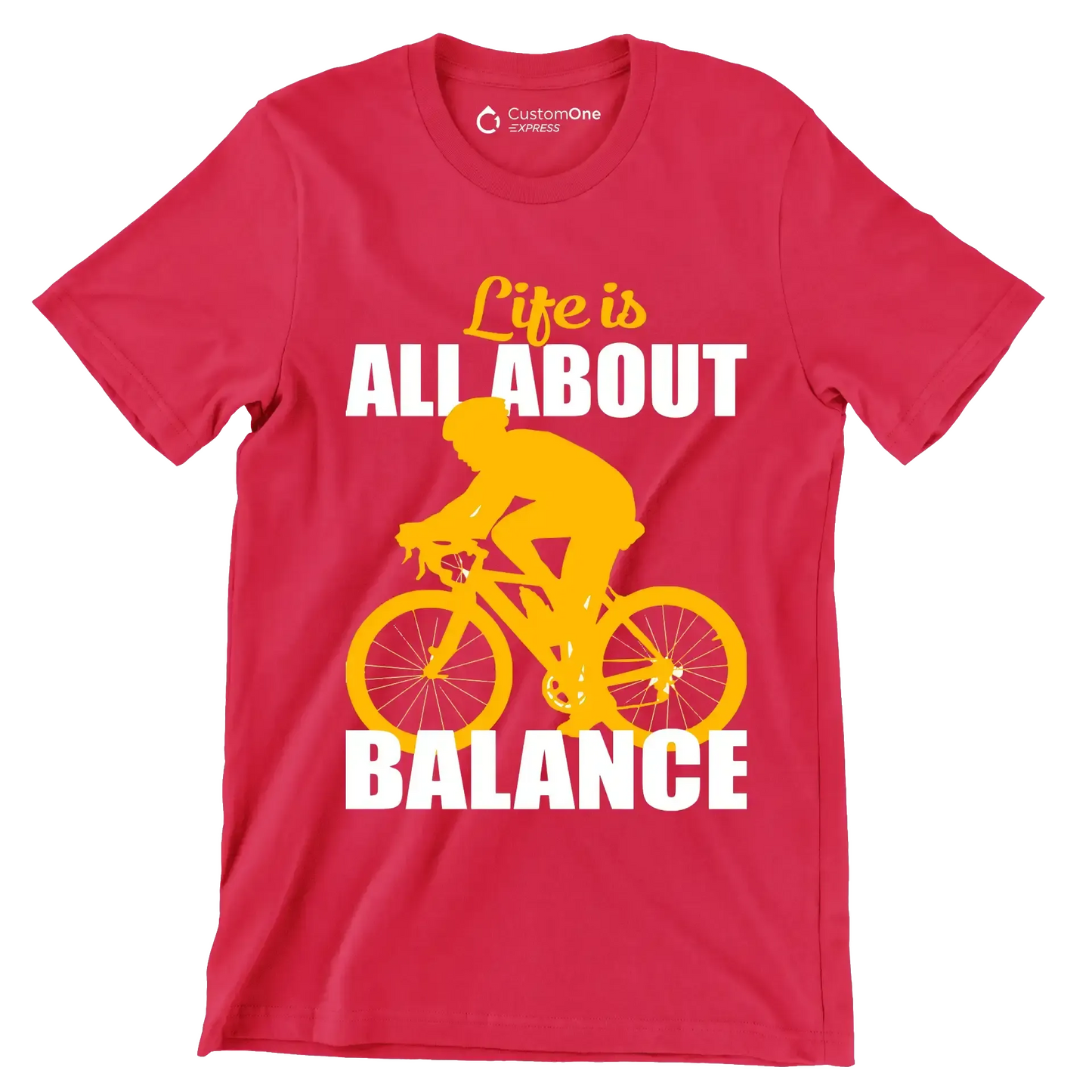 Life is all about balance - Bicycle Themed T-Shirt-Red-S-Custom One Express