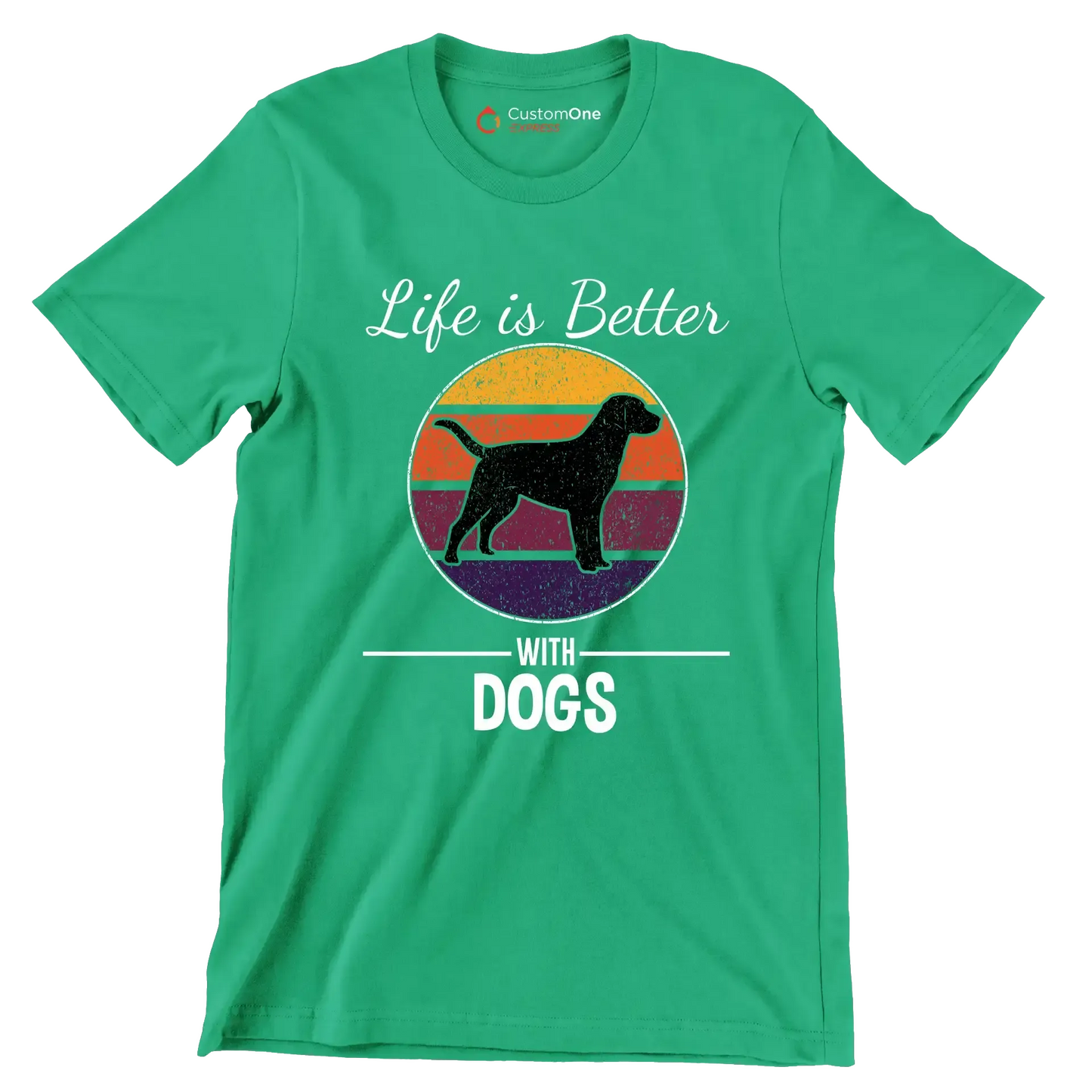 Life is better with dogs - Dog Themed T-Shirt-Green-S-Custom One Express