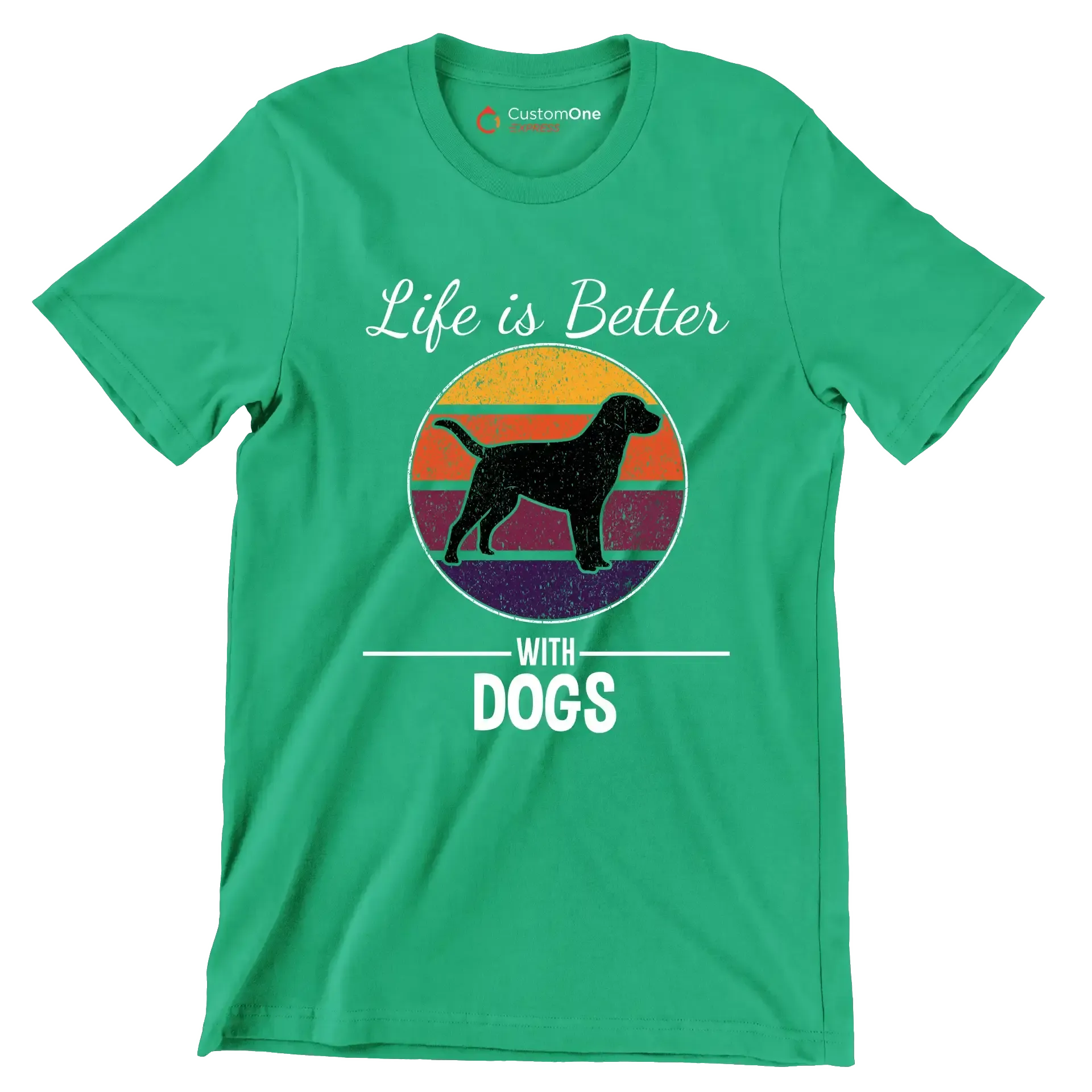 Life is better with dogs - Dog Themed T-Shirt-Green-S-Custom One Express