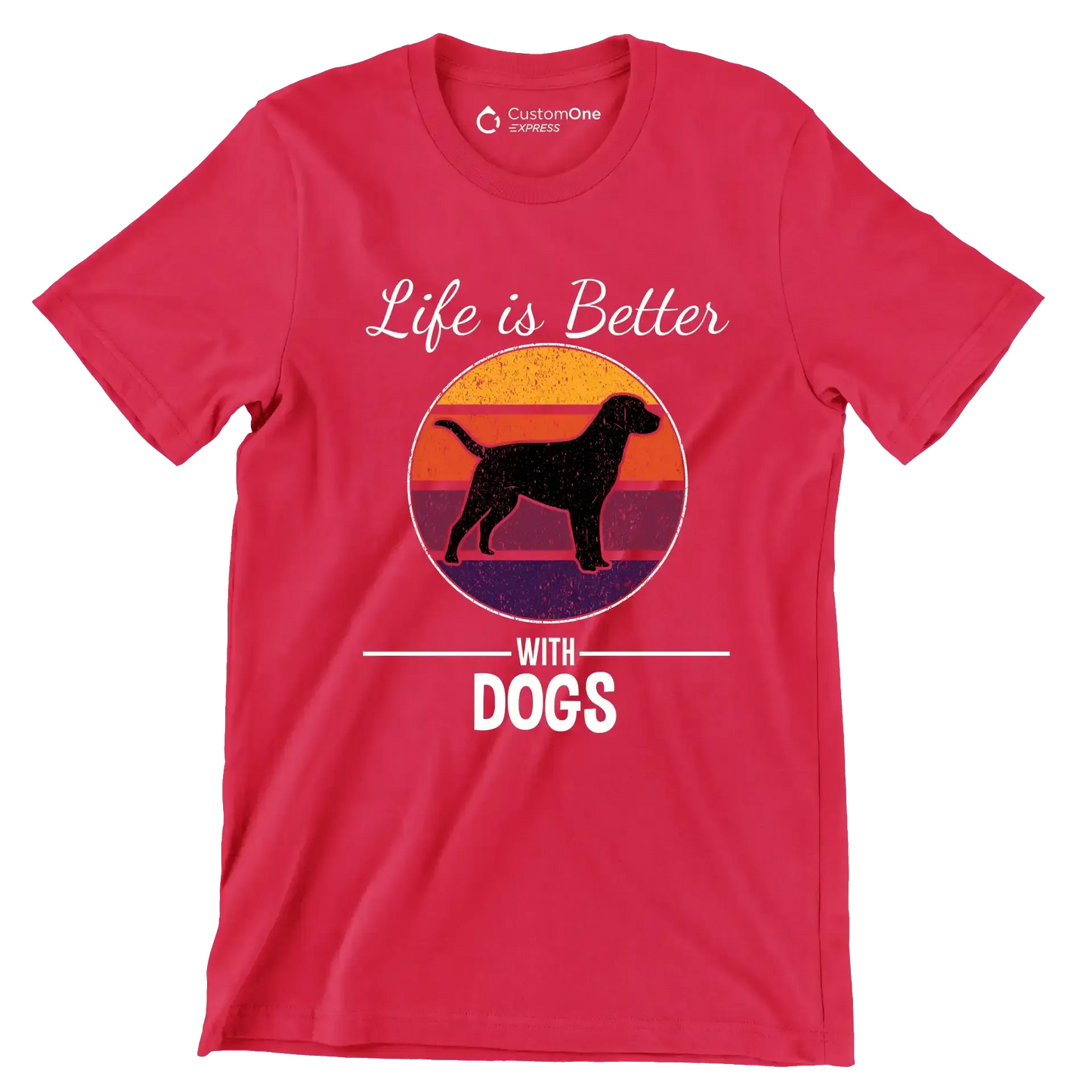 Life is better with dogs - Dog Themed T-Shirt-Red-S-Custom One Express