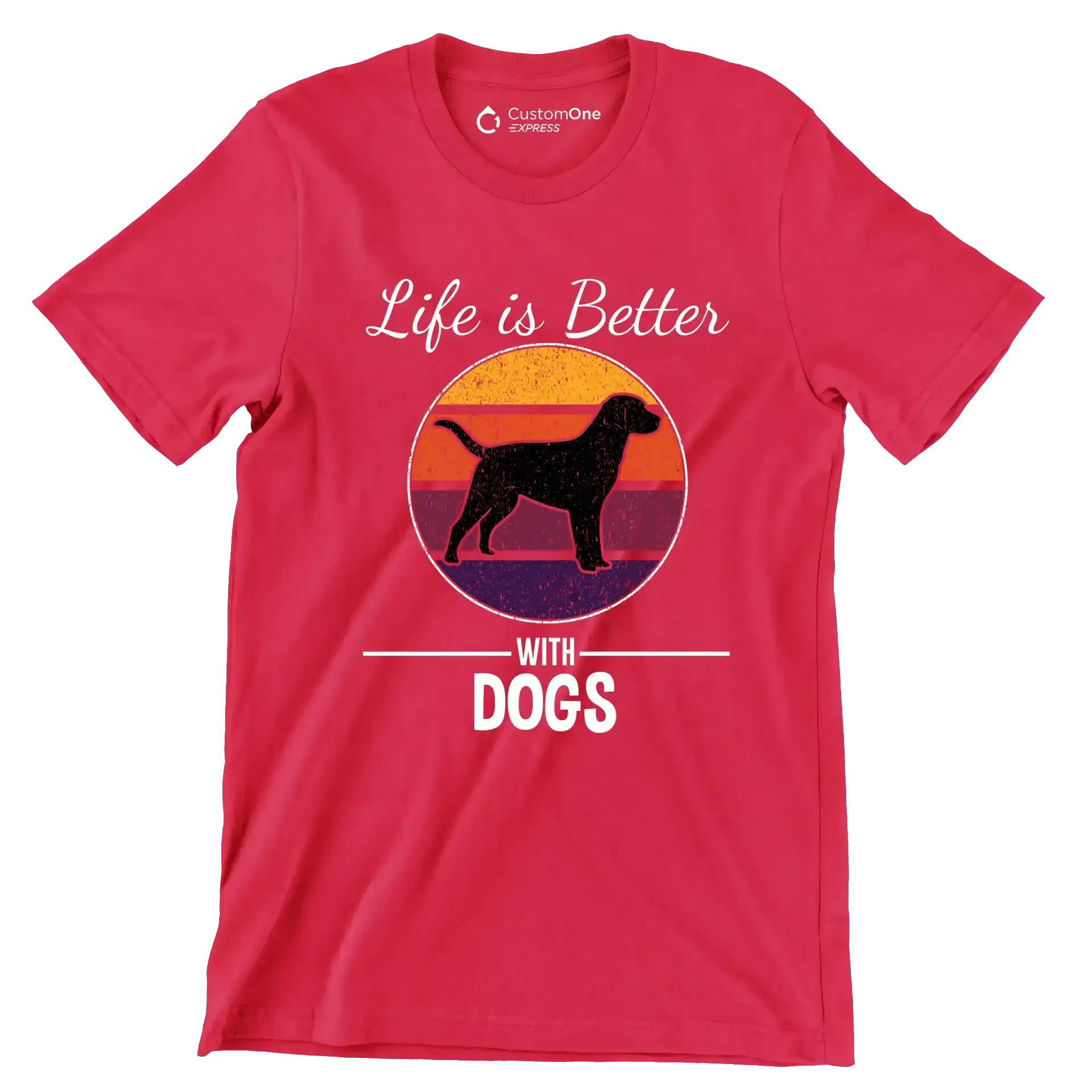 Life is better with dogs - Dog Themed T-Shirt-Red-S-Custom One Express