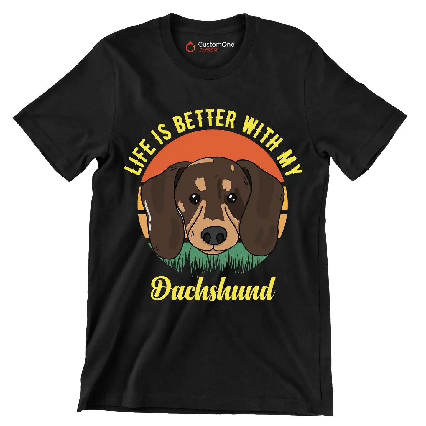 Life is better with my dachshund - Dog Themed T-Shirt-Black-S-Custom One Express