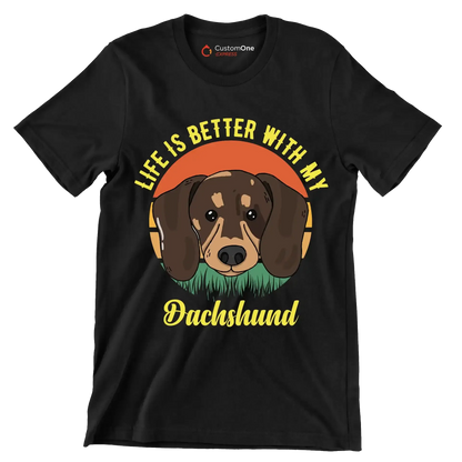 Life is better with my dachshund - Dog Themed T-Shirt-Black-S-Custom One Express