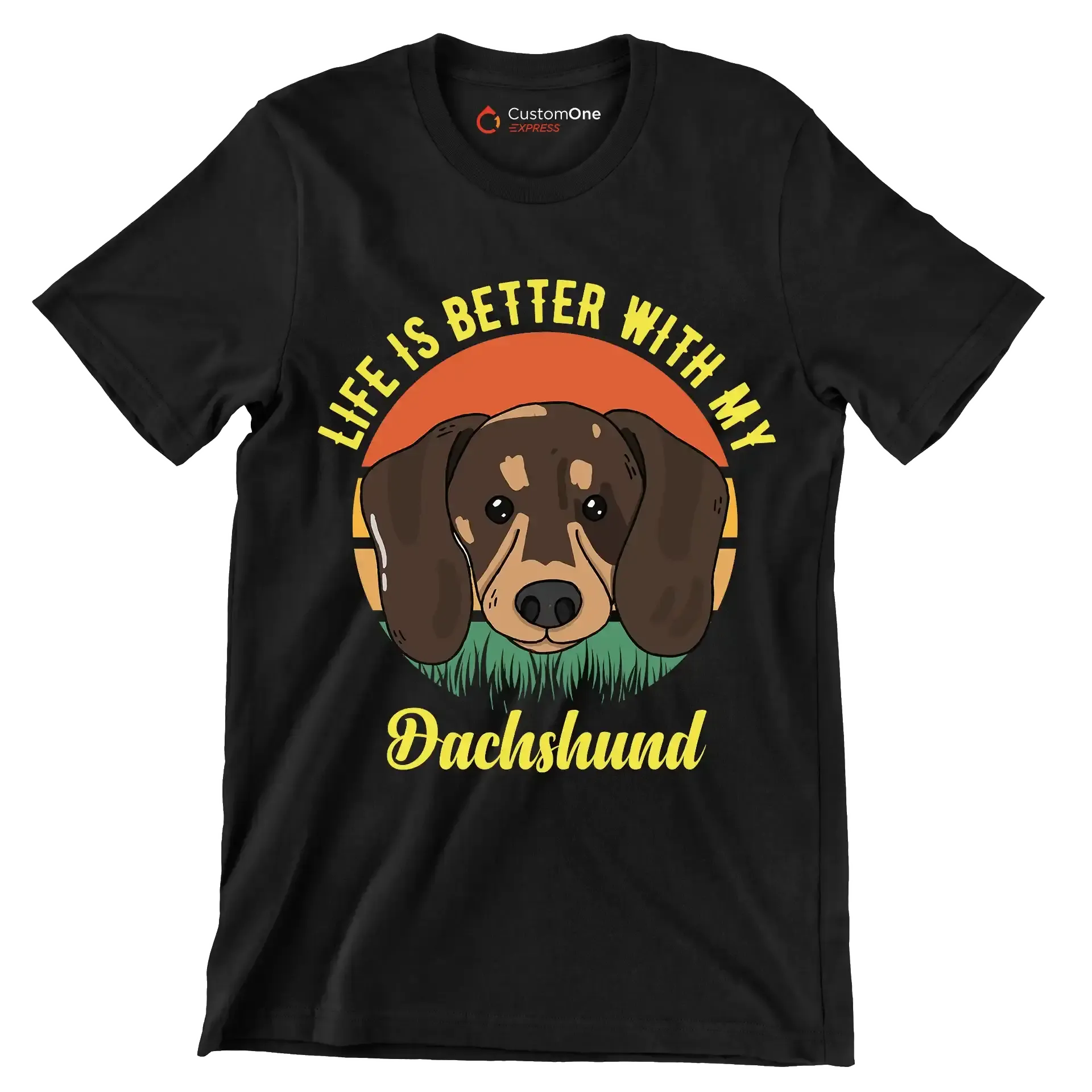 Life is better with my dachshund - Dog Themed T-Shirt-Black-S-Custom One Express