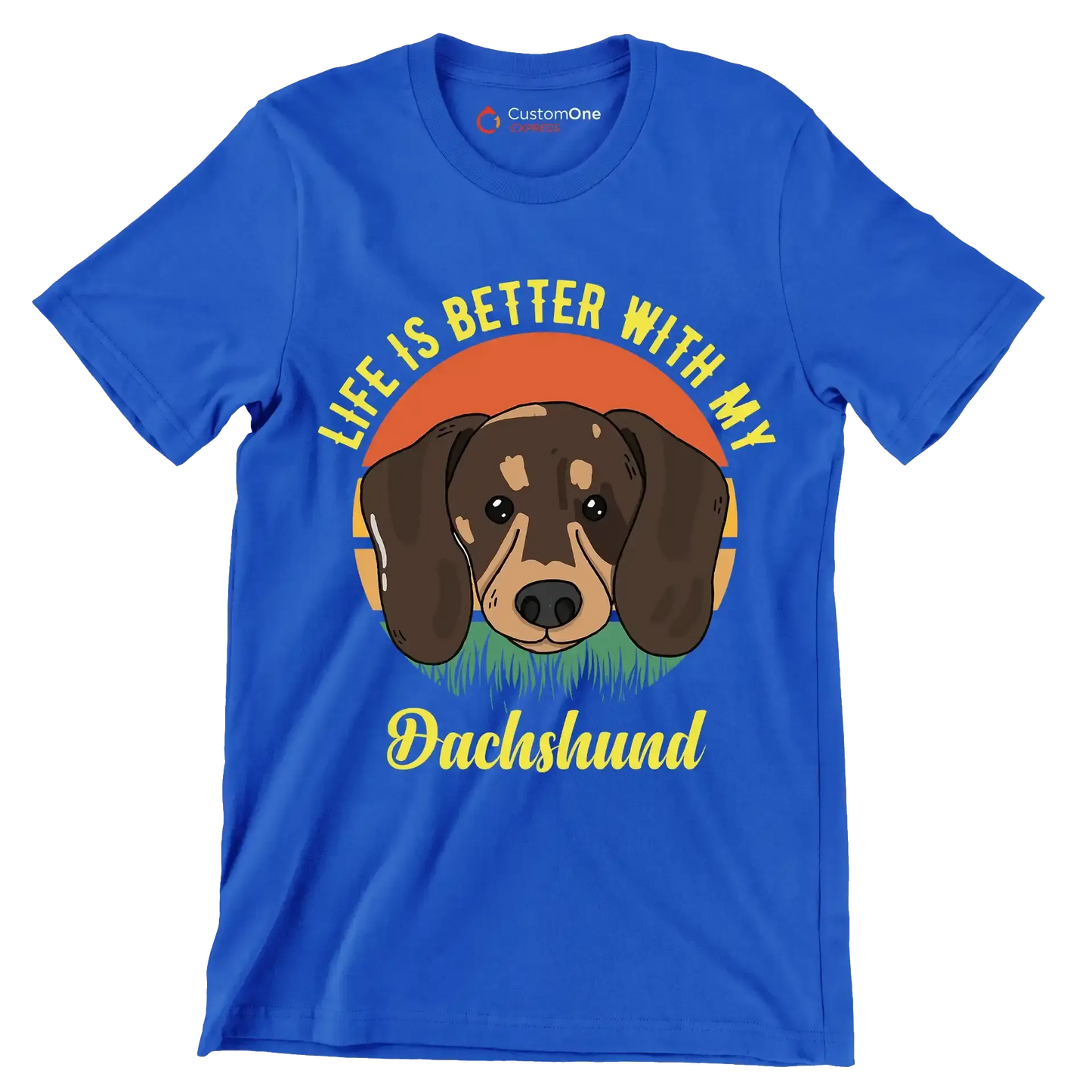 Life is better with my dachshund - Dog Themed T-Shirt-Blue-S-Custom One Express