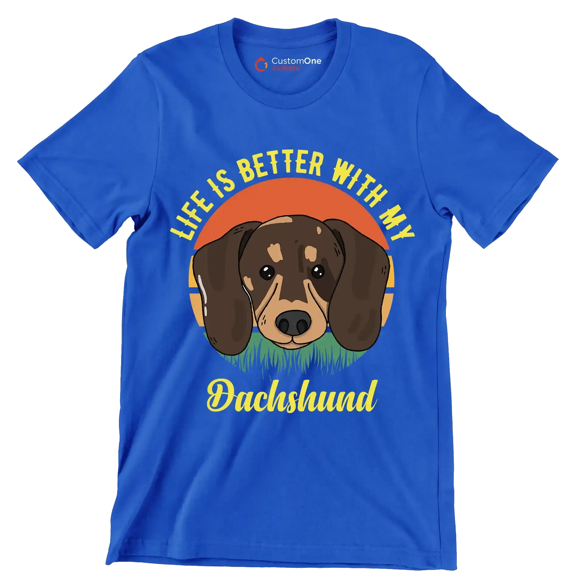 Life is better with my dachshund - Dog Themed T-Shirt-Blue-S-Custom One Express