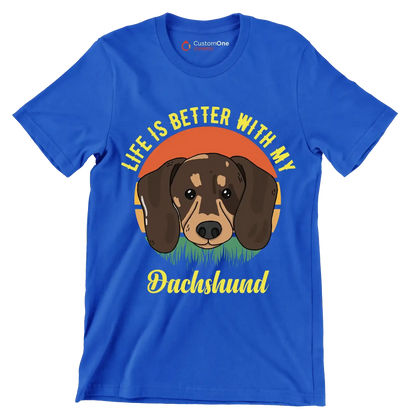 Life is better with my dachshund - Dog Themed T-Shirt-Blue-S-Custom One Express