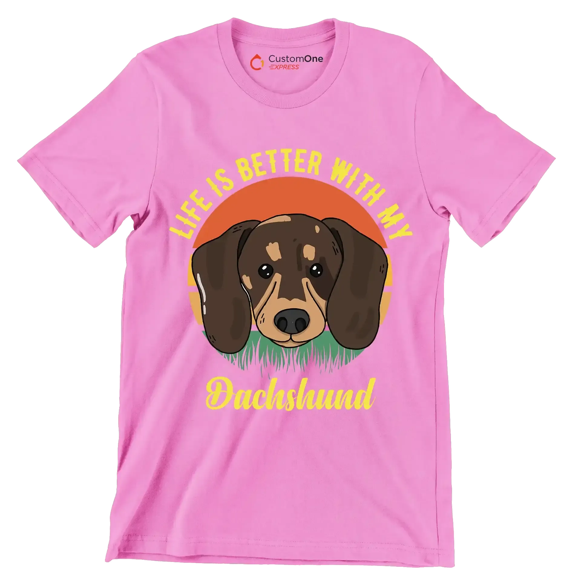 Life is better with my dachshund - Dog Themed T-Shirt-Pink-S-Custom One Express