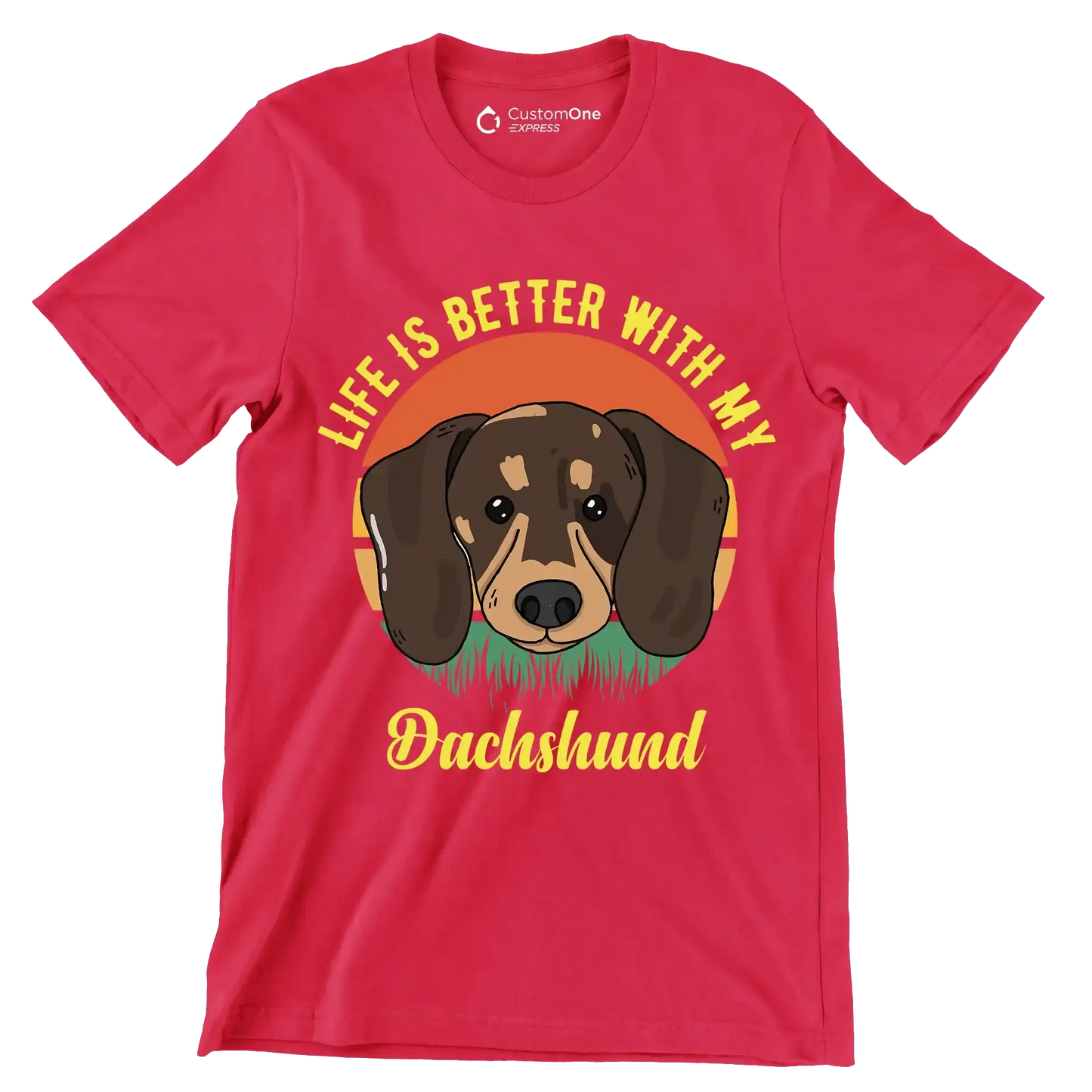 Life is better with my dachshund - Dog Themed T-Shirt-Red-S-Custom One Express