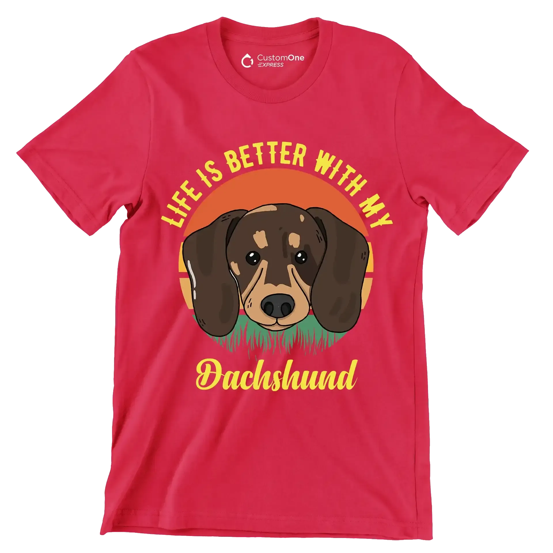 Life is better with my dachshund - Dog Themed T-Shirt-Red-S-Custom One Express