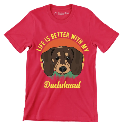 Life is better with my dachshund - Dog Themed T-Shirt-Red-S-Custom One Express