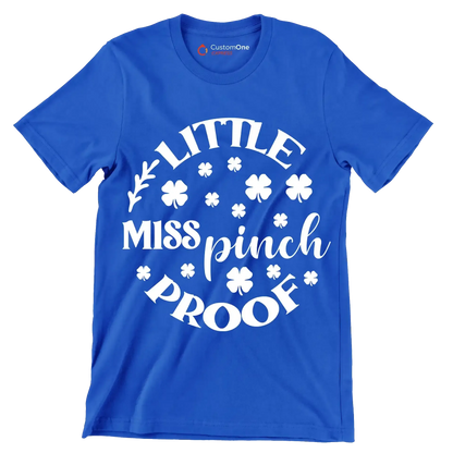 Little Miss Pinch Proof - St. Patrick's Day T-Shirt-Blue-S-Custom One Express