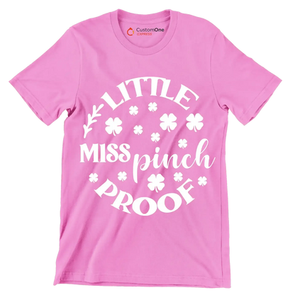 Little Miss Pinch Proof - St. Patrick's Day T-Shirt-Pink-S-Custom One Express