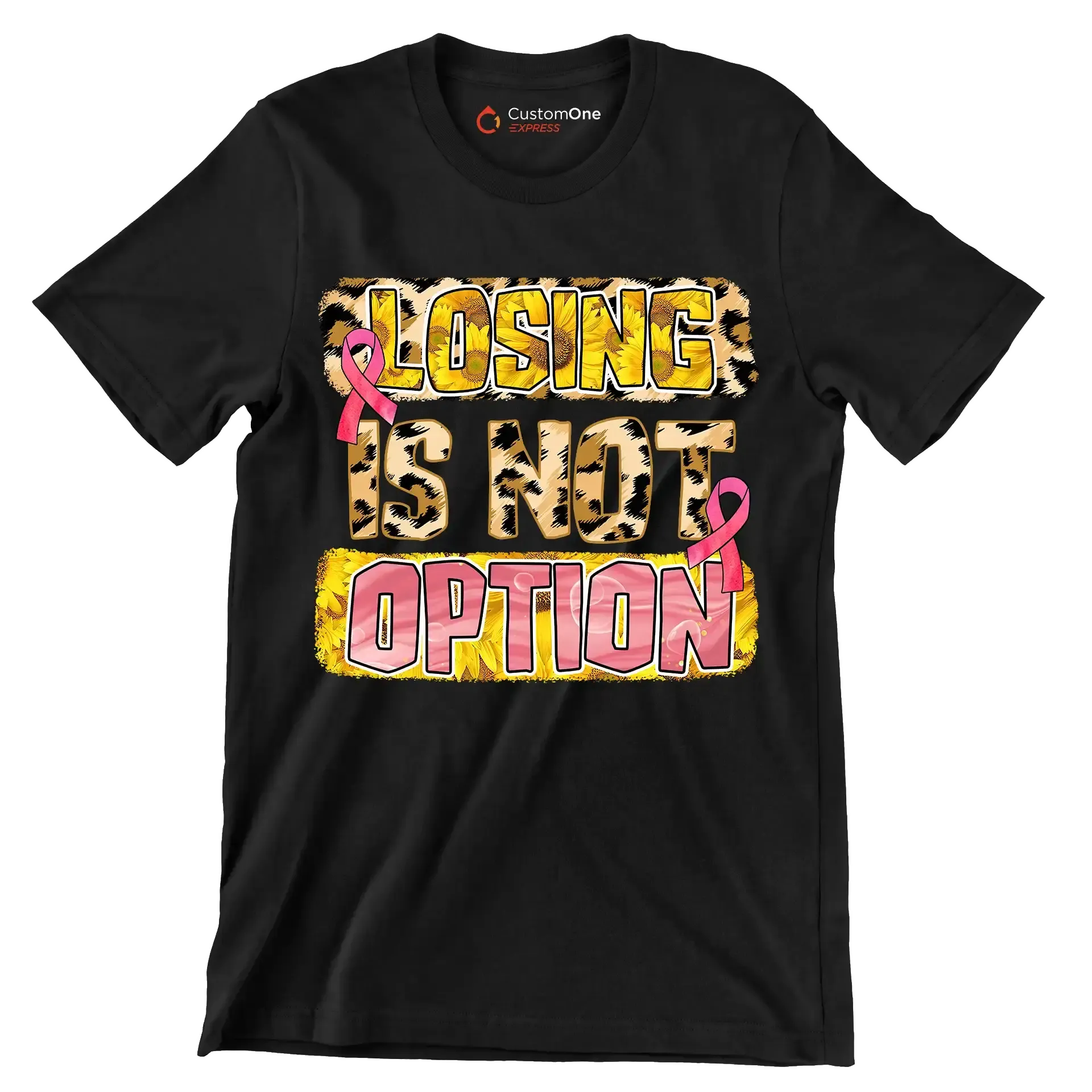 Losing os not option - Breast Cancer Awareness T-Shirt-Black-S-Custom One Express