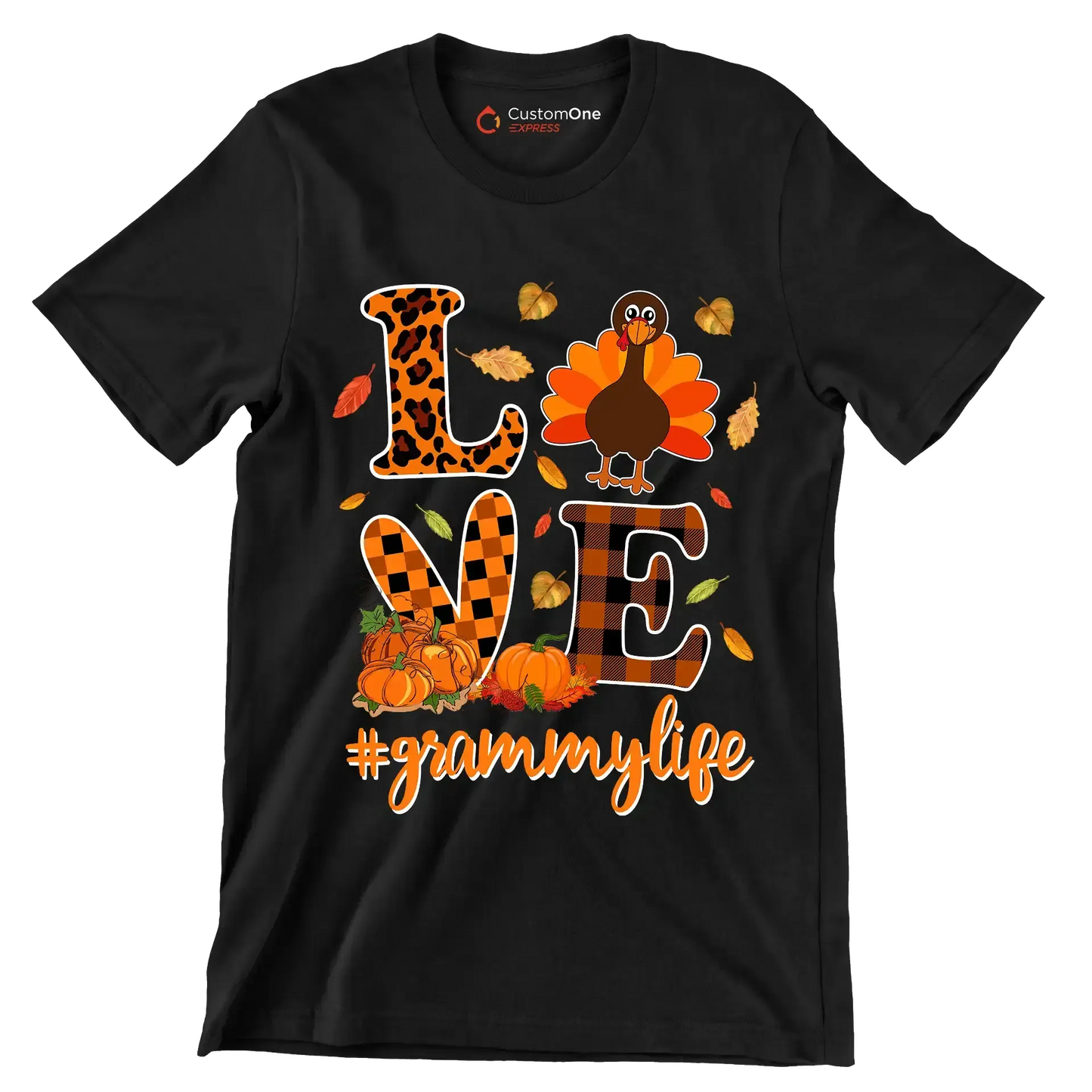 Love GrammyMyLife - Thanksgiving Themed T-Shirt-Black-S-Custom One Express