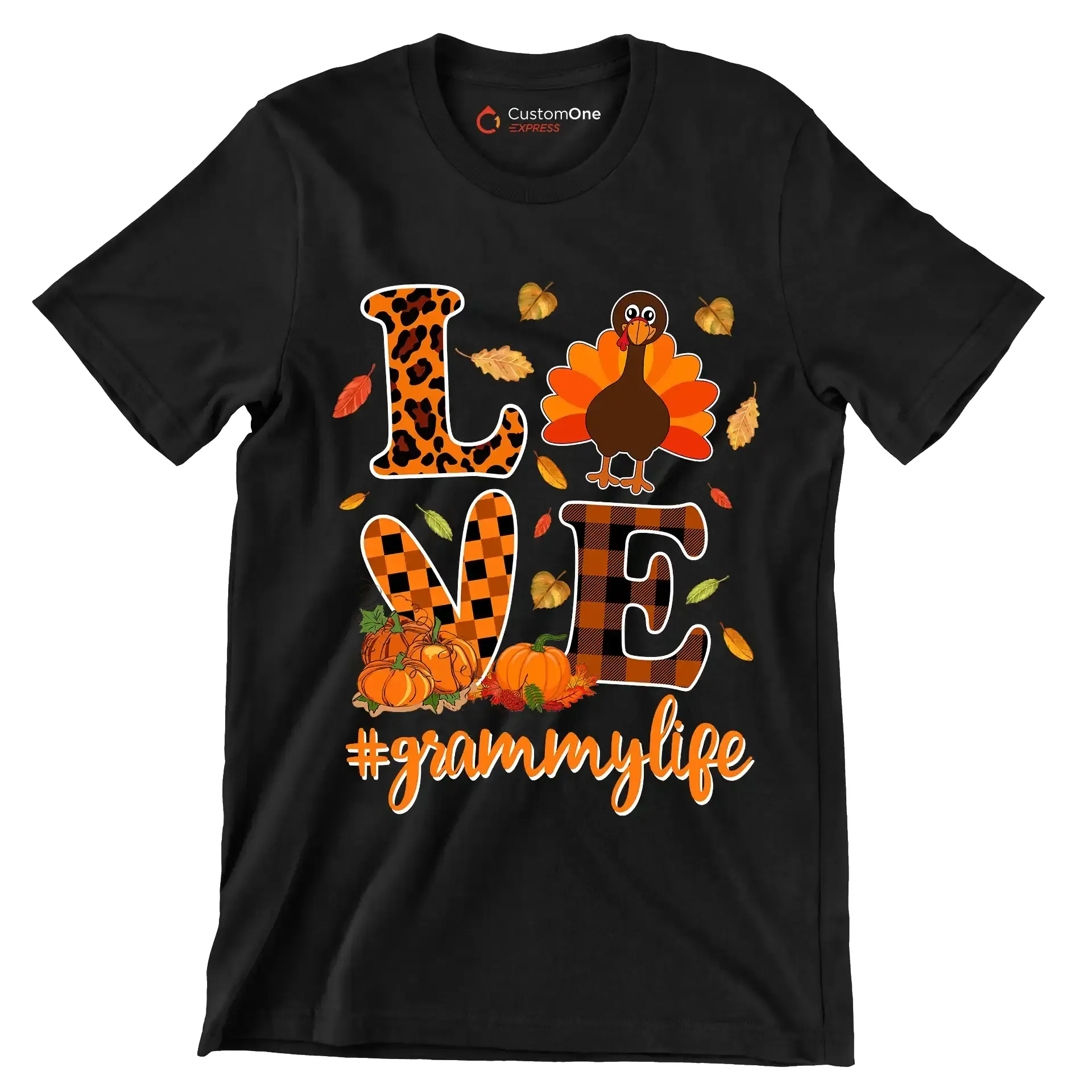 Love GrammyMyLife - Thanksgiving Themed T-Shirt-Black-S-Custom One Express