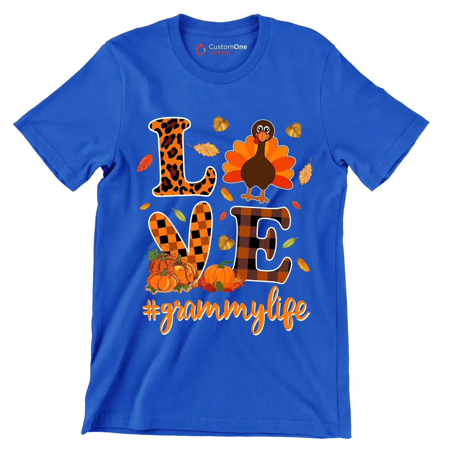 Love GrammyMyLife - Thanksgiving Themed T-Shirt-Blue-S-Custom One Express
