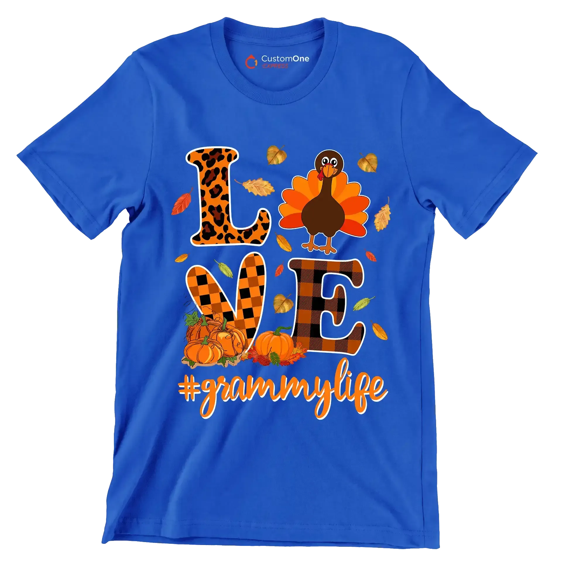 Love GrammyMyLife - Thanksgiving Themed T-Shirt-Blue-S-Custom One Express