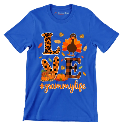 Love GrammyMyLife - Thanksgiving Themed T-Shirt-Blue-S-Custom One Express