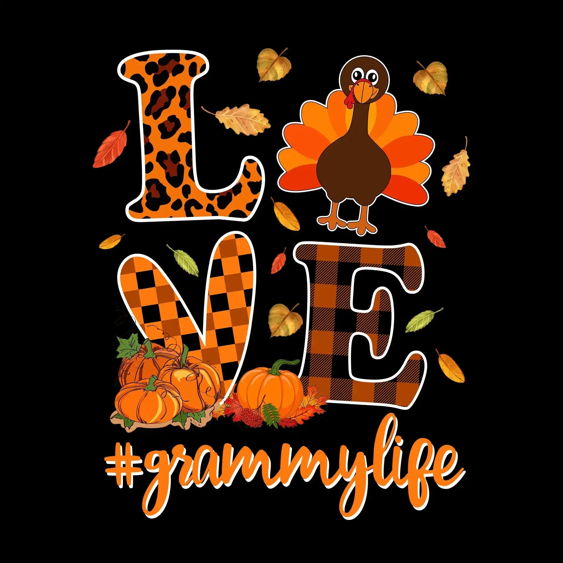 Love GrammyMyLife - Thanksgiving Themed T-Shirt-Black-S-Custom One Express