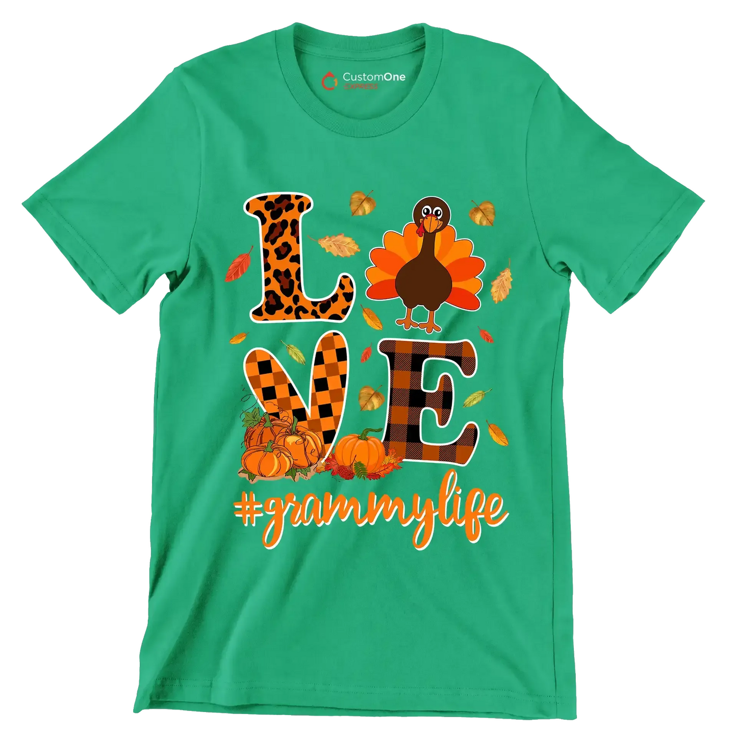 Love GrammyMyLife - Thanksgiving Themed T-Shirt-Green-S-Custom One Express