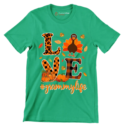 Love GrammyMyLife - Thanksgiving Themed T-Shirt-Green-S-Custom One Express