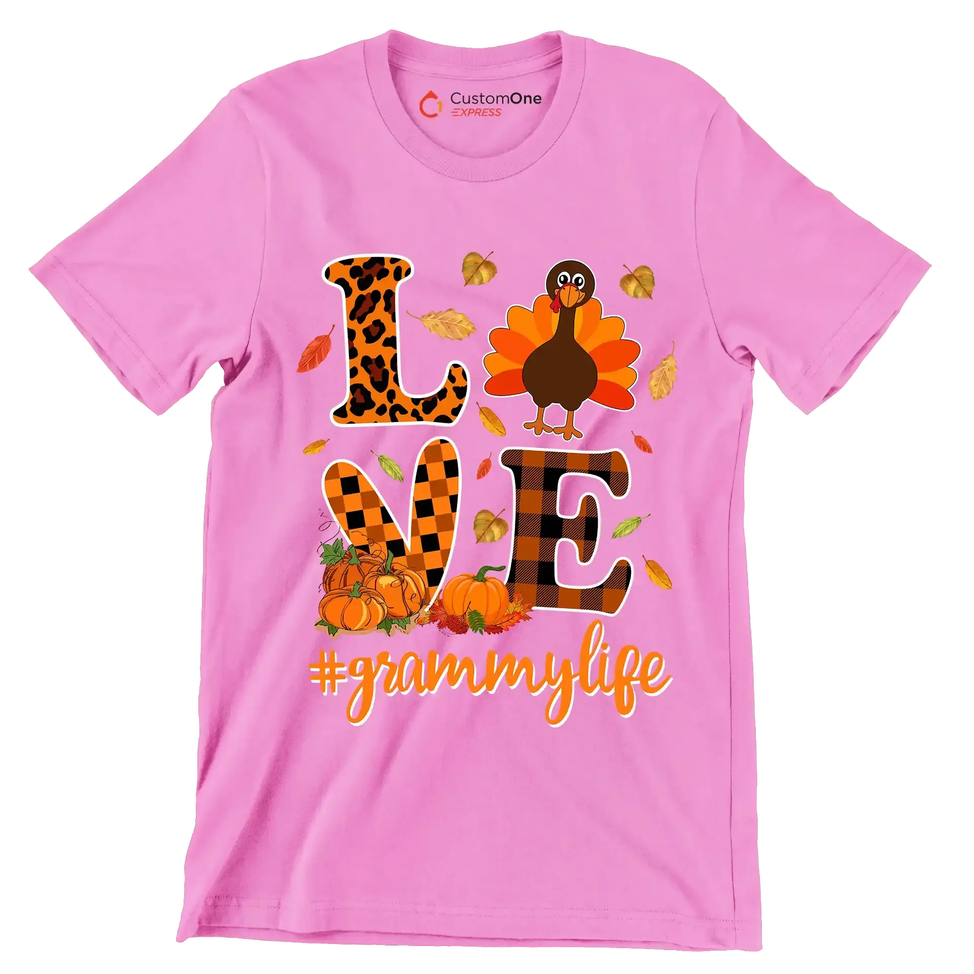 Love GrammyMyLife - Thanksgiving Themed T-Shirt-Pink-S-Custom One Express