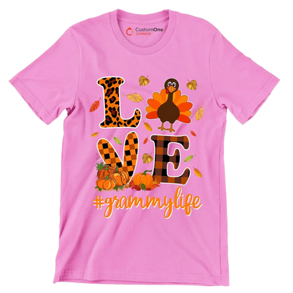 Love GrammyMyLife - Thanksgiving Themed T-Shirt-Pink-S-Custom One Express