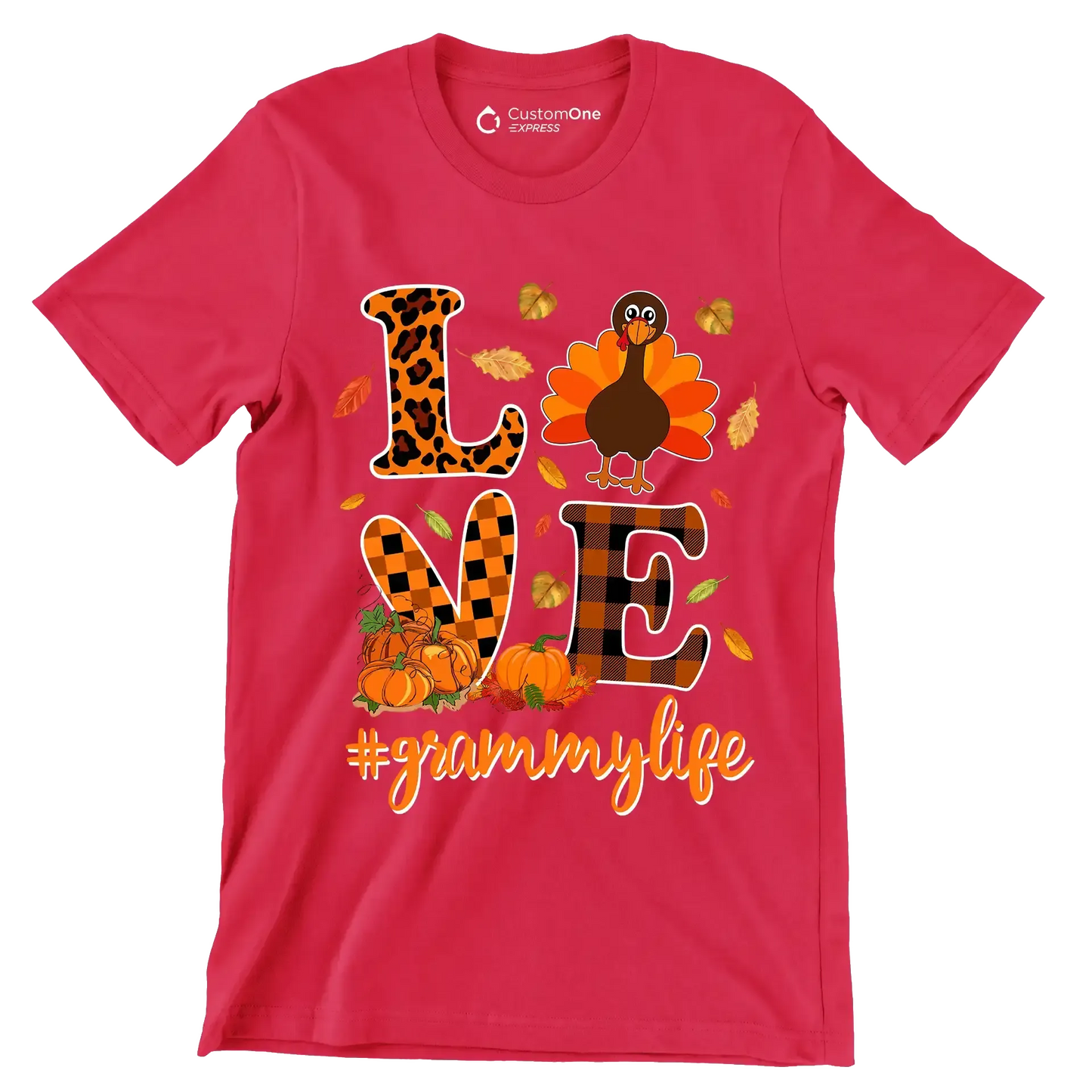 Love GrammyMyLife - Thanksgiving Themed T-Shirt-Red-S-Custom One Express