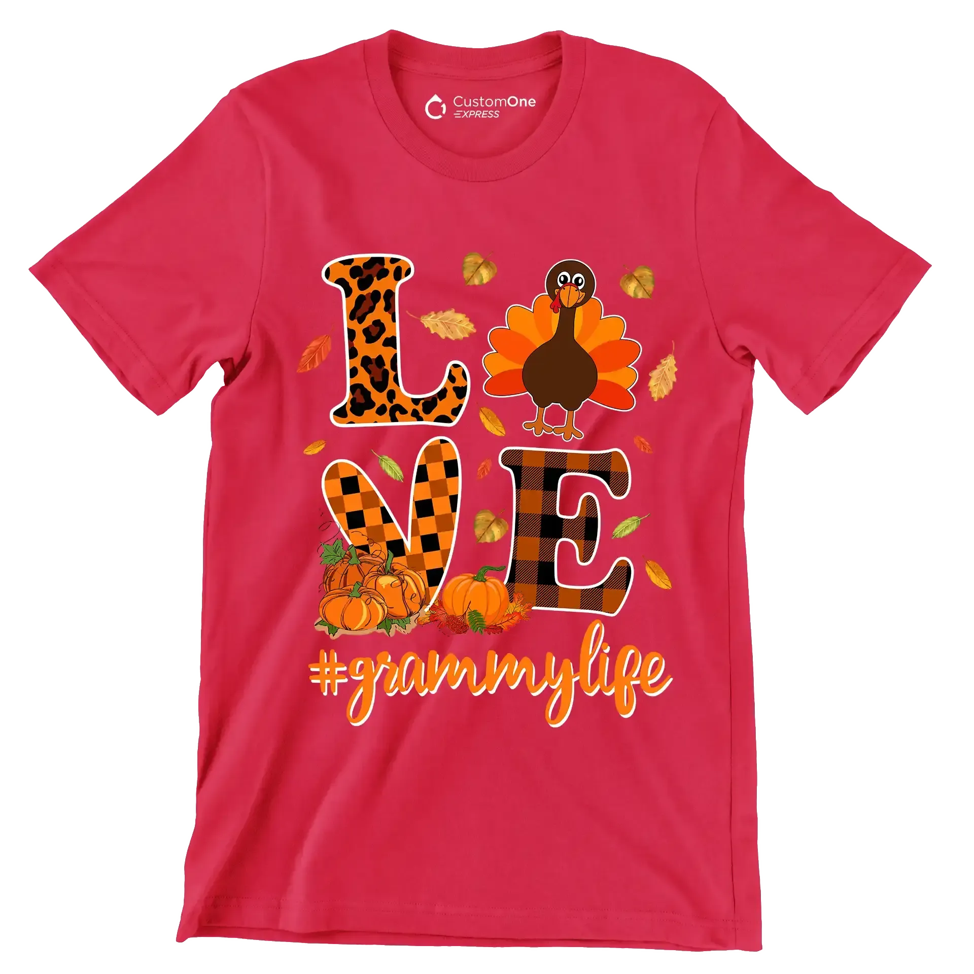 Love GrammyMyLife - Thanksgiving Themed T-Shirt-Red-S-Custom One Express