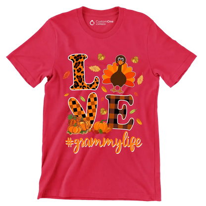 Love GrammyMyLife - Thanksgiving Themed T-Shirt-Red-S-Custom One Express