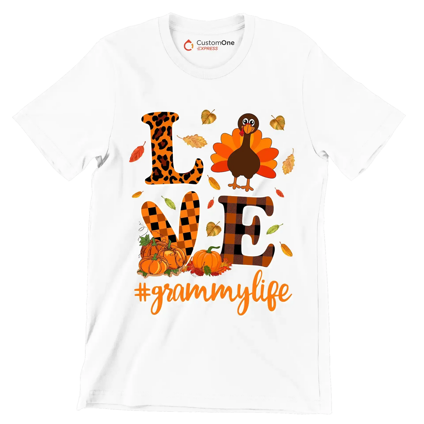 Love GrammyMyLife - Thanksgiving Themed T-Shirt-White-S-Custom One Express