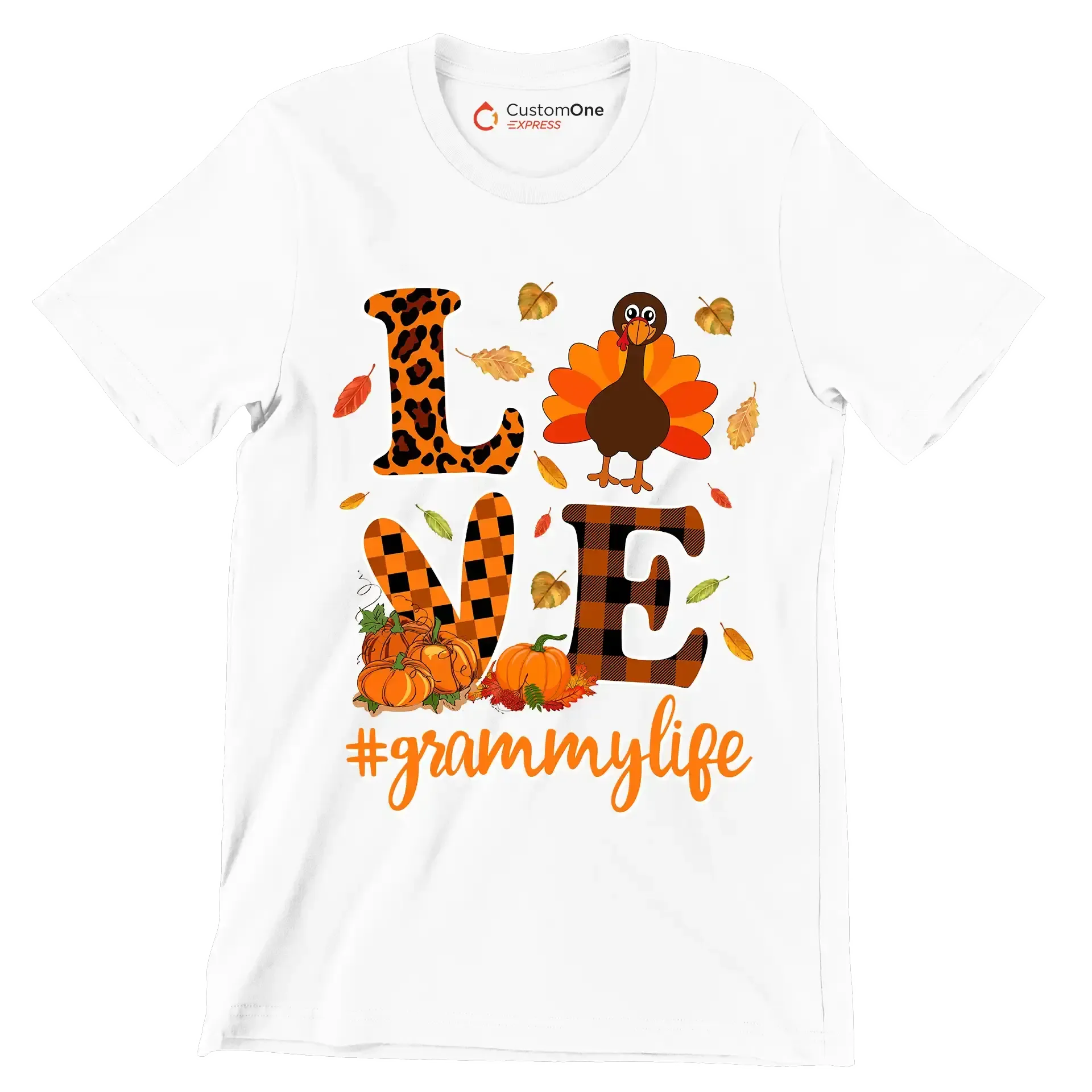 Love GrammyMyLife - Thanksgiving Themed T-Shirt-White-S-Custom One Express