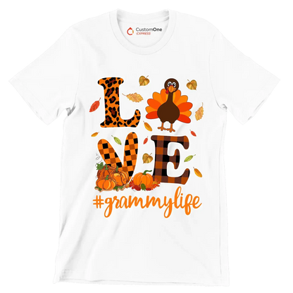 Love GrammyMyLife - Thanksgiving Themed T-Shirt-White-S-Custom One Express