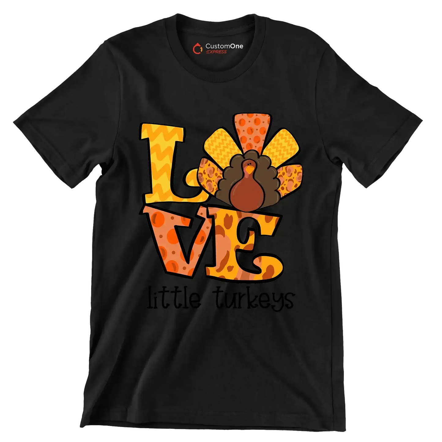 Love Little Turkeys - Thanksgiving Themed T-Shirt-Black-S-Custom One Express
