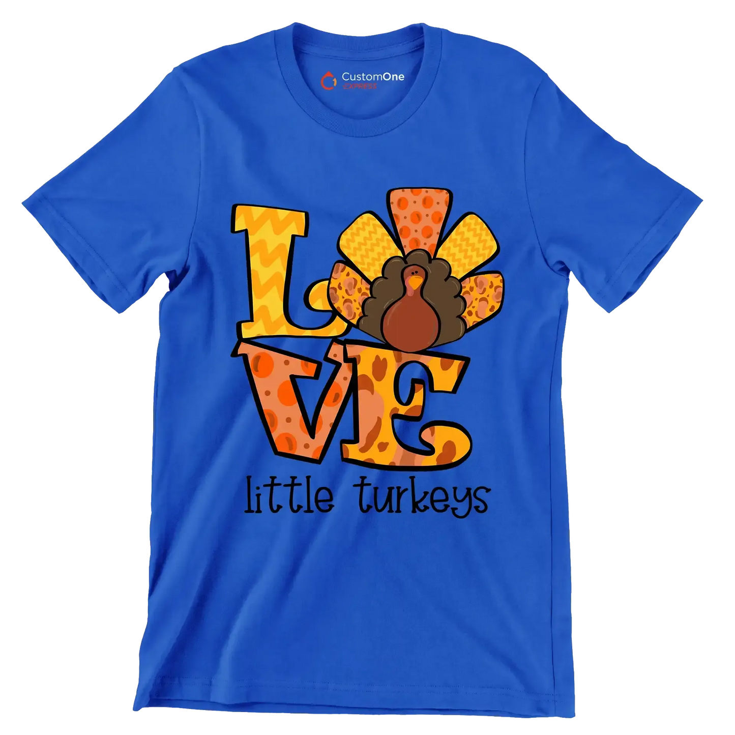 Love Little Turkeys - Thanksgiving Themed T-Shirt-Blue-S-Custom One Express