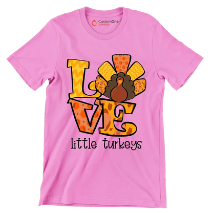 Love Little Turkeys - Thanksgiving Themed T-Shirt-Pink-S-Custom One Express