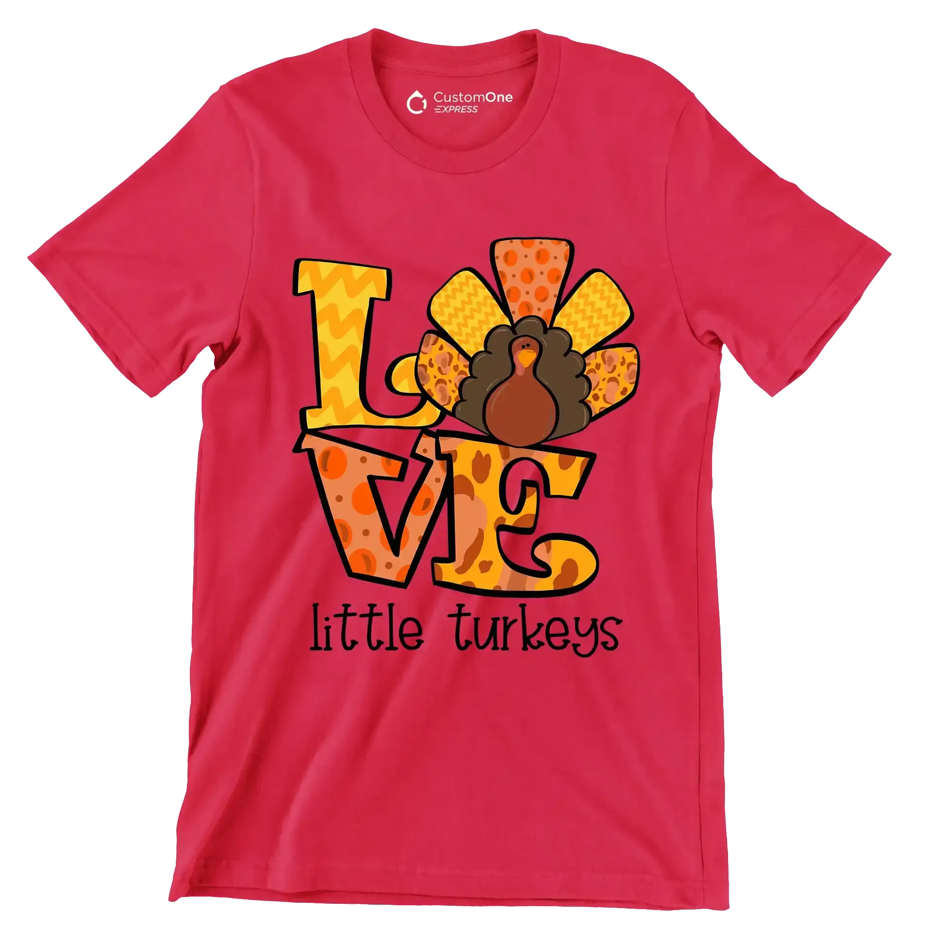 Love Little Turkeys - Thanksgiving Themed T-Shirt-Red-S-Custom One Express