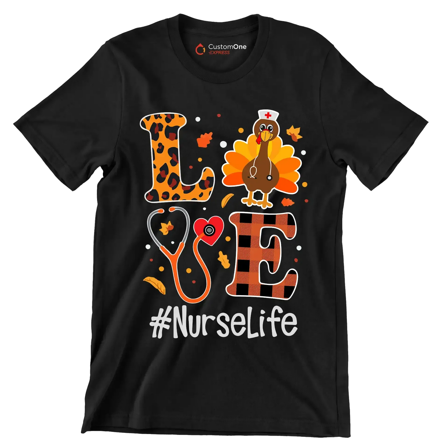 Love Nurselife - Thanksgiving Themed T-Shirt-Black-S-Custom One Express