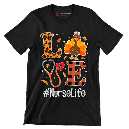 Love Nurselife - Thanksgiving Themed T-Shirt-Black-S-Custom One Express