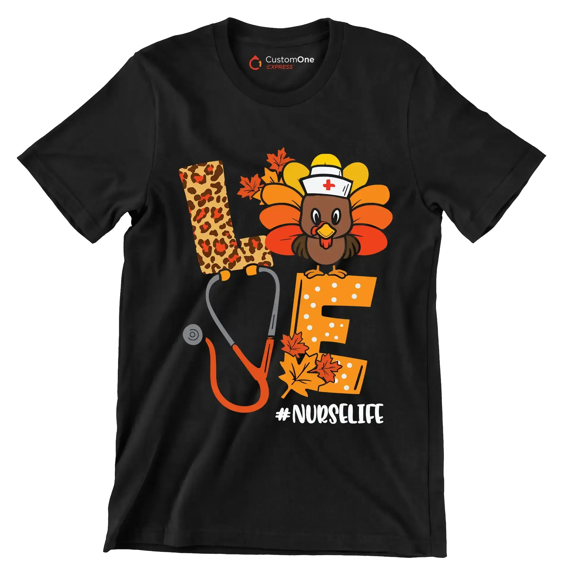 Love Nurselife - Thanksgiving Themed T-Shirt-Black-S-Custom One Express