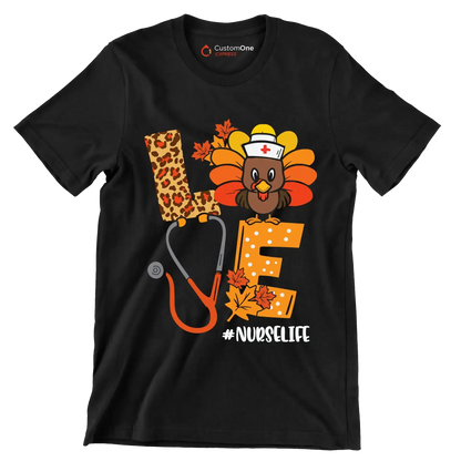 Love Nurselife - Thanksgiving Themed T-Shirt-Black-S-Custom One Express