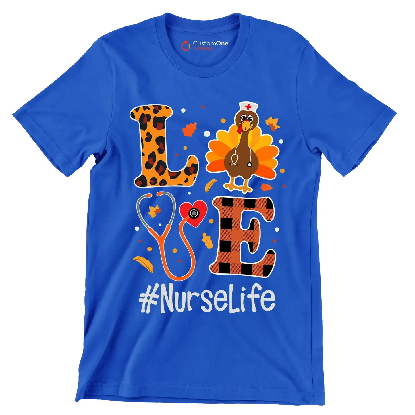 Love Nurselife - Thanksgiving Themed T-Shirt-Blue-S-Custom One Express