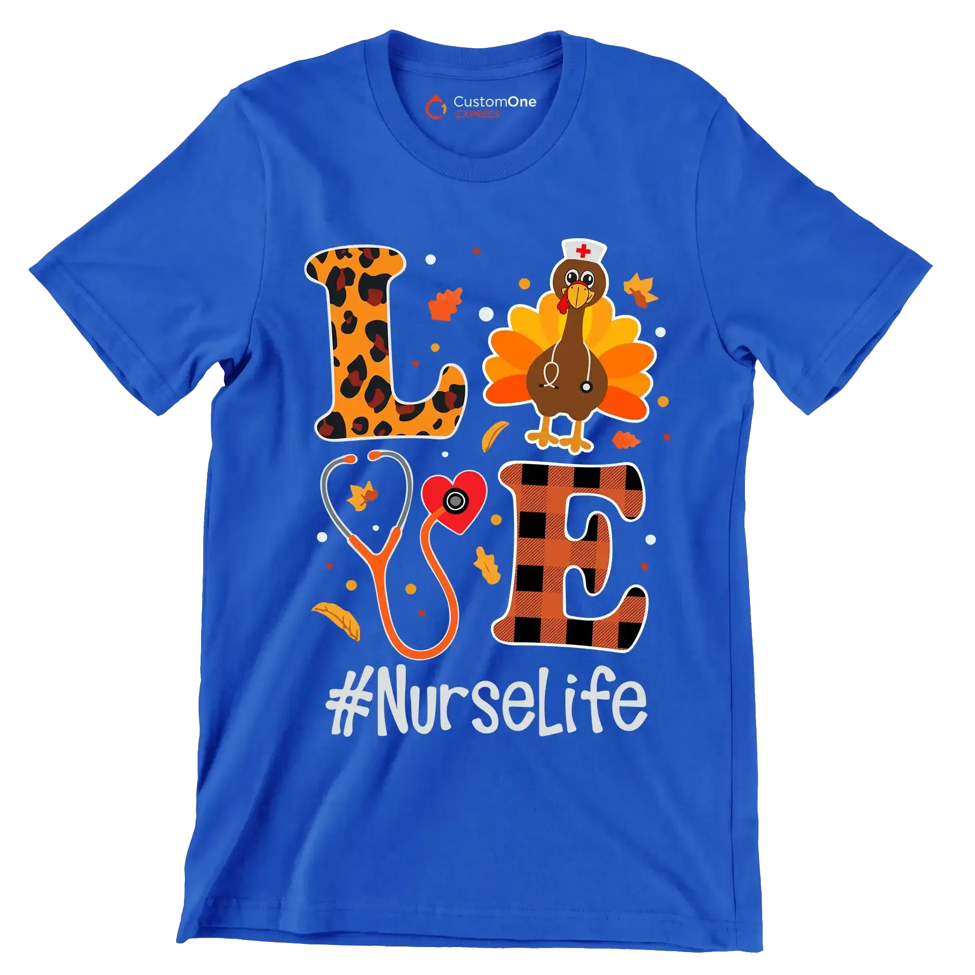 Love Nurselife - Thanksgiving Themed T-Shirt-Blue-S-Custom One Express