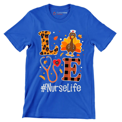 Love Nurselife - Thanksgiving Themed T-Shirt-Blue-S-Custom One Express