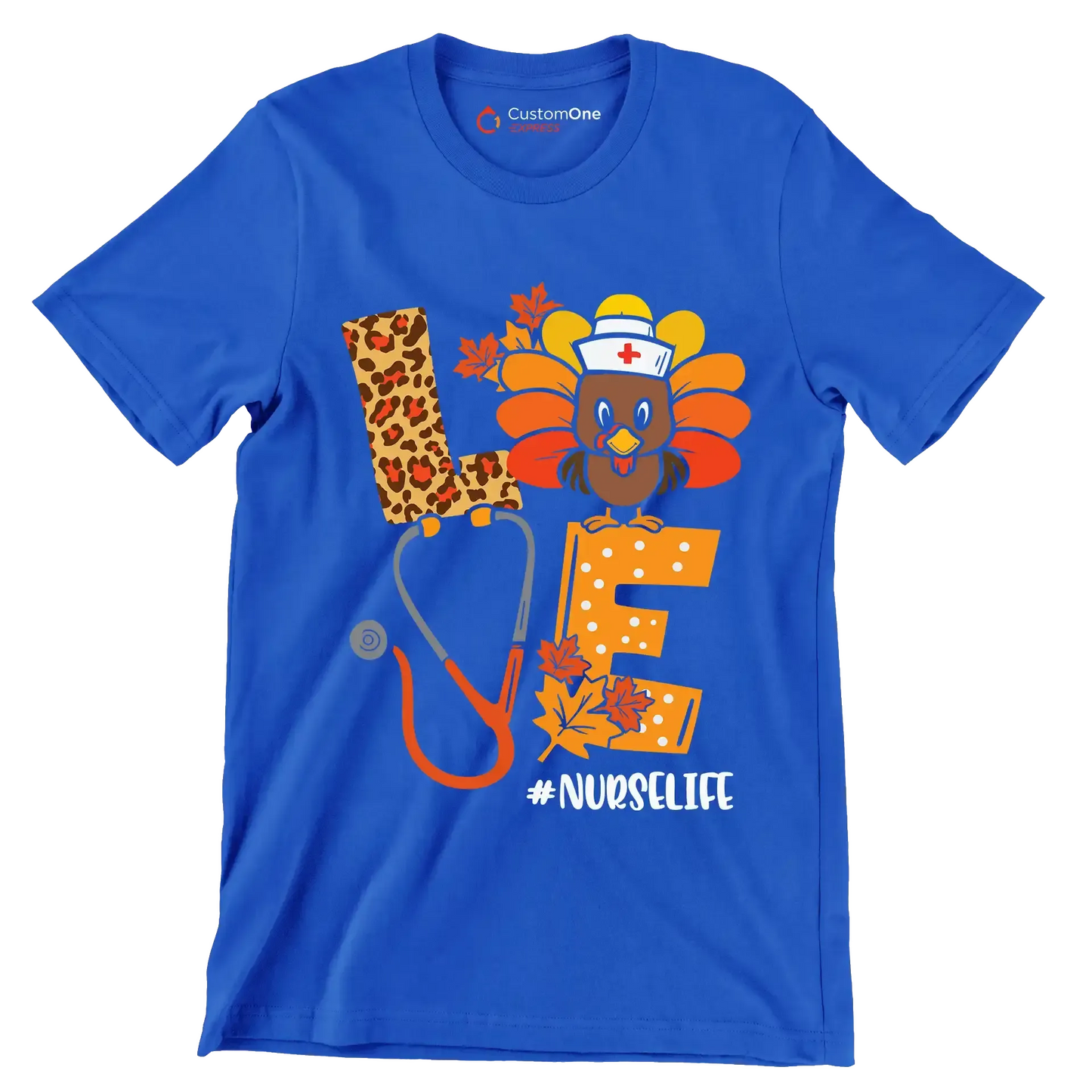 Love Nurselife - Thanksgiving Themed T-Shirt-Blue-S-Custom One Express